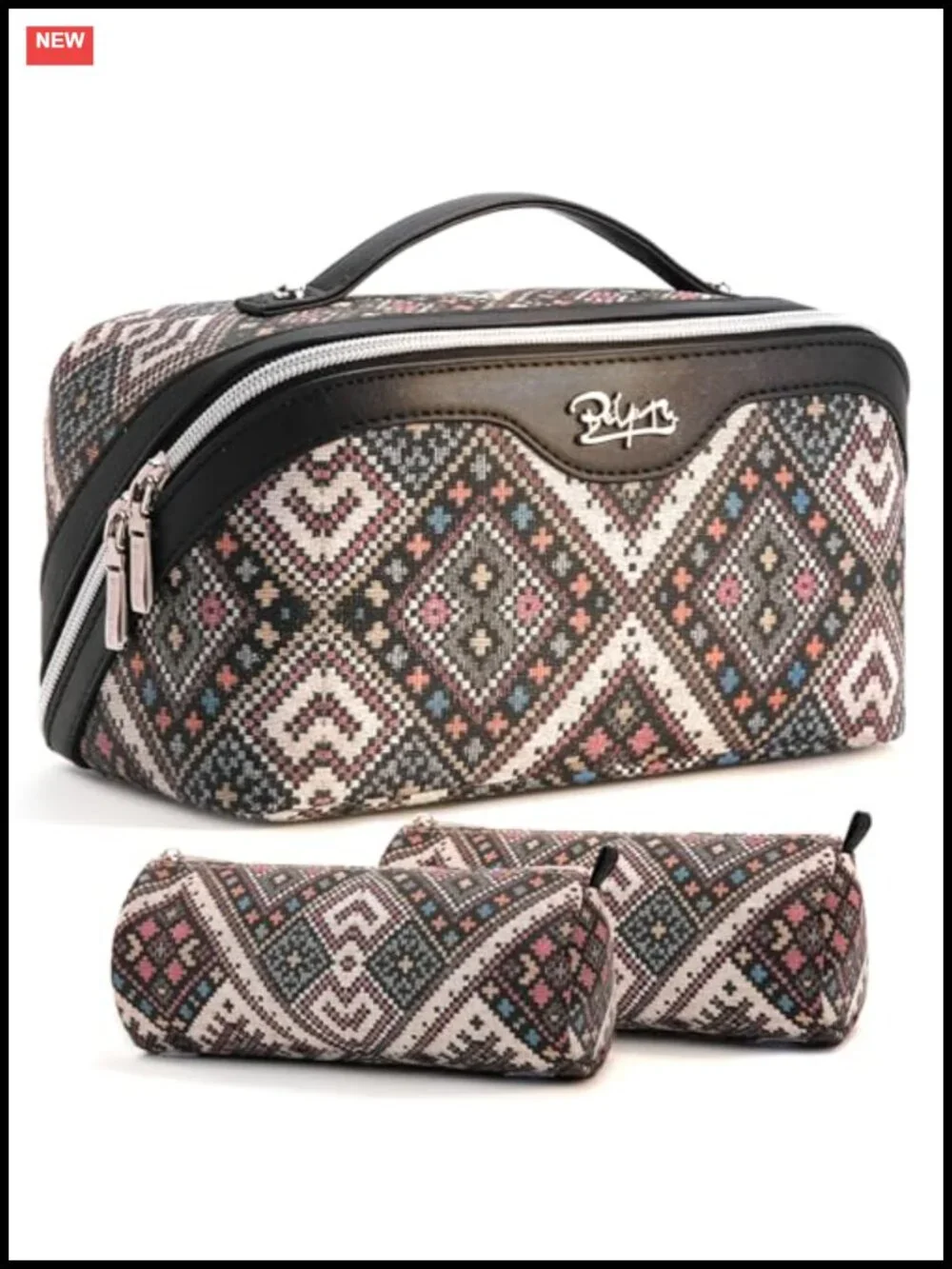 Boho Travel Makeup Bag Organizer - Waterproof Leather Cosmetic Case Set 3Pcs